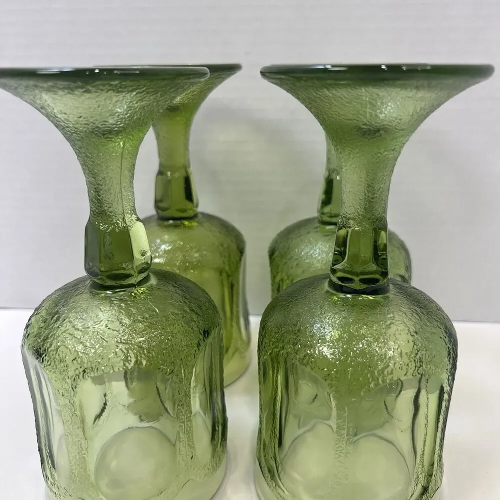 Vintage Fostoria Woodland Green Wine Water Glasses Goblets Set Of 4  Textured